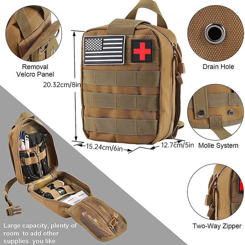 Multi-functional Outdoor First Aid Kit, Emergency Survival Gear with Trauma Bag for Camping, Hiking, Hunting Adventures