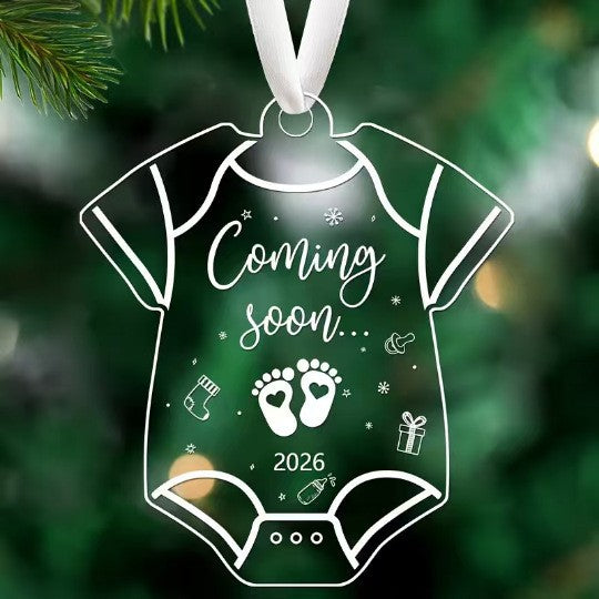 Christmas Transparent Round Acrylic Baby Clothes Ornament for Tree Decoration2Pcs