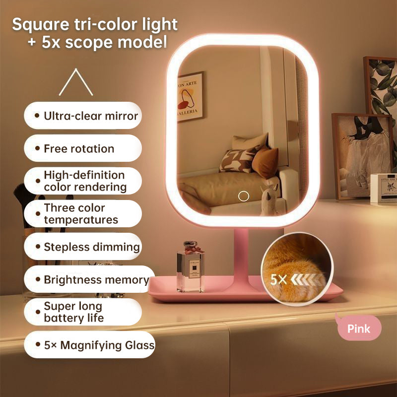 Large Square Rotating LED Makeup Mirror with Adjustable Lighting, 1~2PCS, Vanity Mirror for Girls Dormitory & Home Use