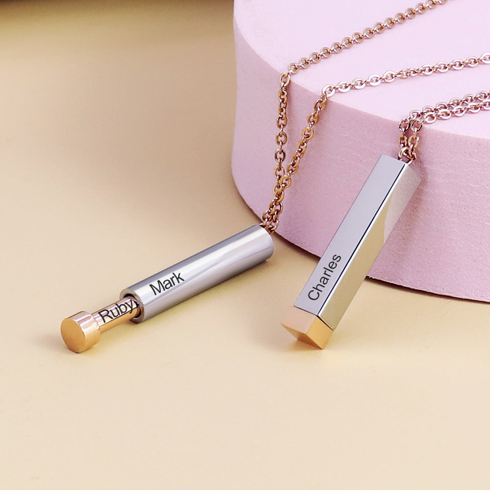 Ladies Double Layer Stereo Stick Necklace Clavicle Necklace Can Lettering Mother's Day Gift Titanium Steel Pendant