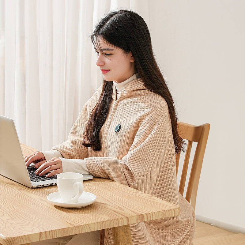 Versatile Women's Heated Shawl. Features a Soft Zipper and USB Heating Technology for perfect portable cozy comfort and warmth