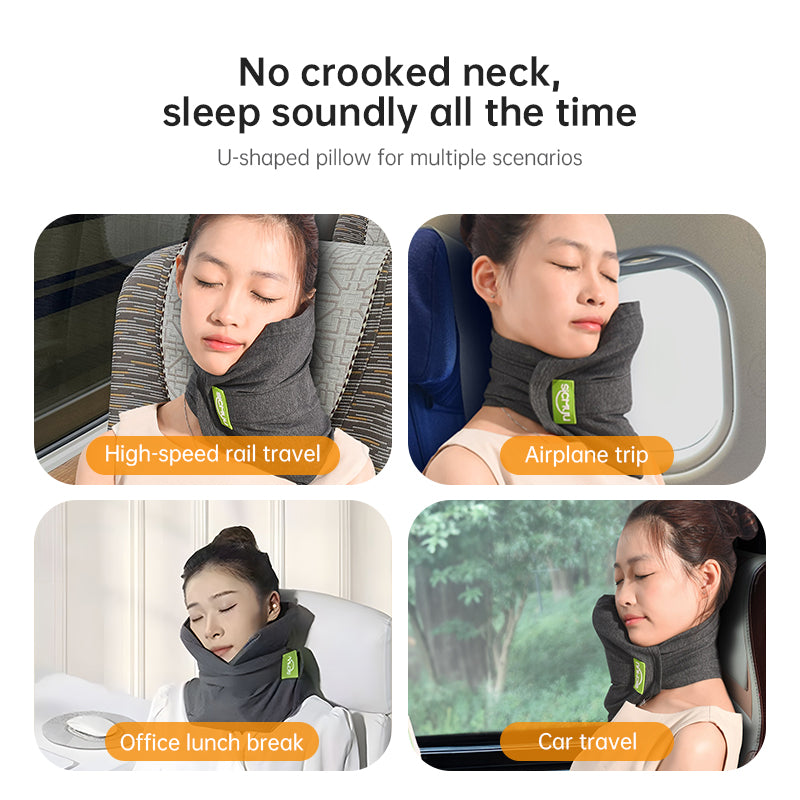 Memory Foam Travel Pillow for Plane, Train & Car - Neck Support Cushion with removable, washable Cover - ideal for sleeping