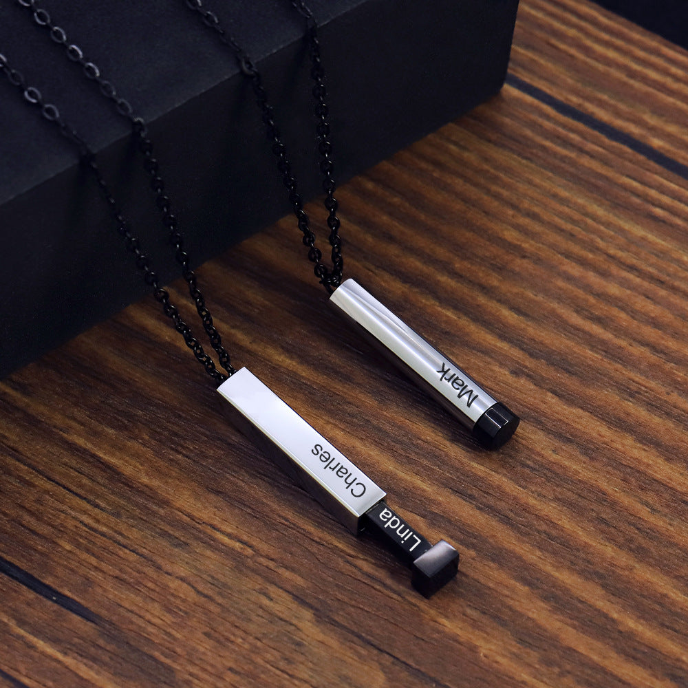Ladies Double Layer Stereo Stick Necklace Clavicle Necklace Can Lettering Mother's Day Gift Titanium Steel Pendant