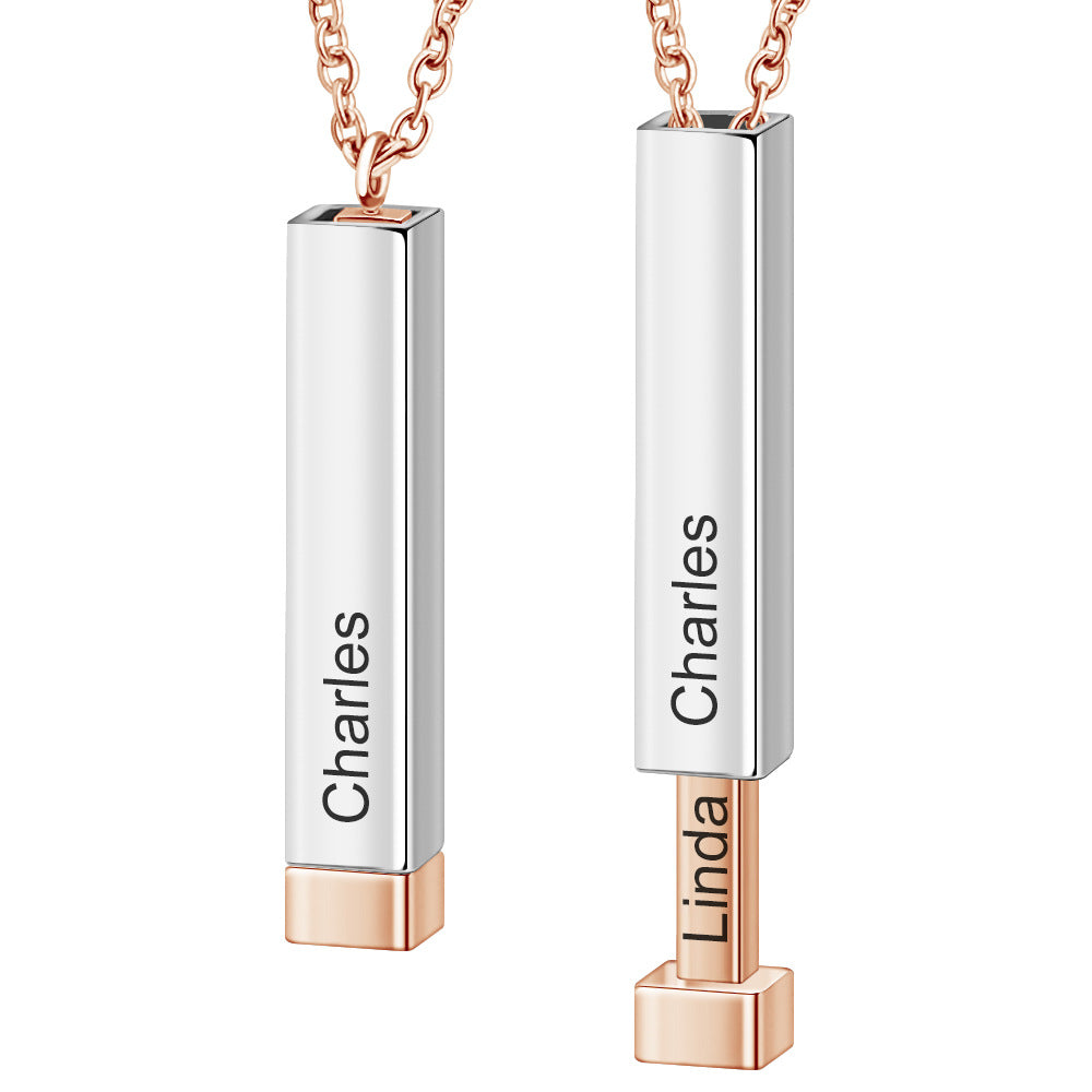 Ladies Double Layer Stereo Stick Necklace Clavicle Necklace Can Lettering Mother's Day Gift Titanium Steel Pendant