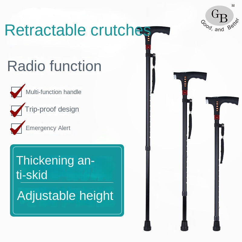 Walking Stick for Seniors - Multi-functional LED Light, Alarm, Radio, Adjustable Smart Cane with Handle
