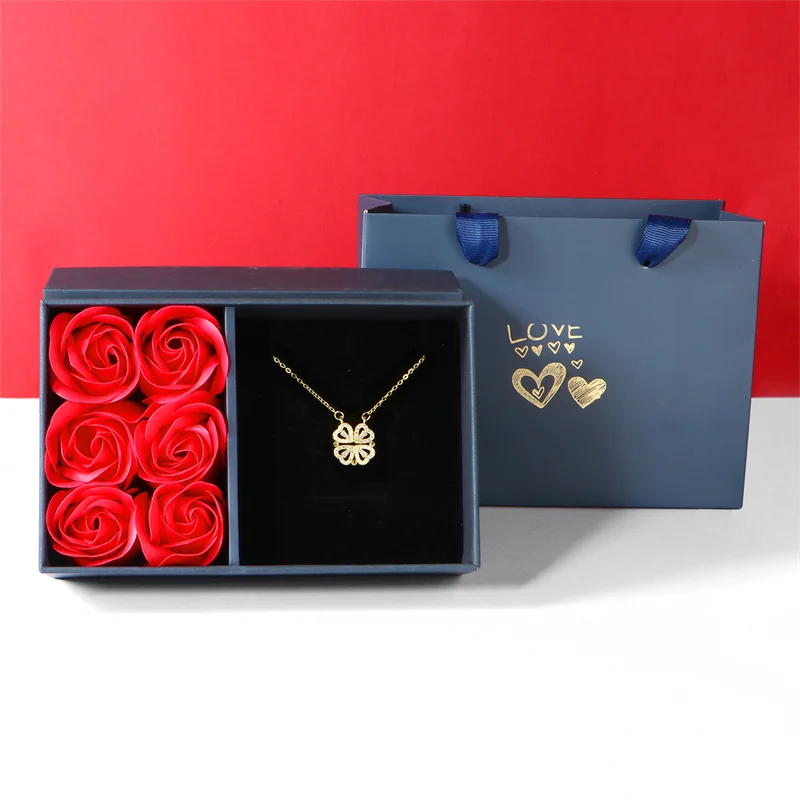 Four Leaf Clover Necklace Dainty Magnetic Heart Necklace for Her with  Rose Box for Mother's Day Gift conjuntos de joyas